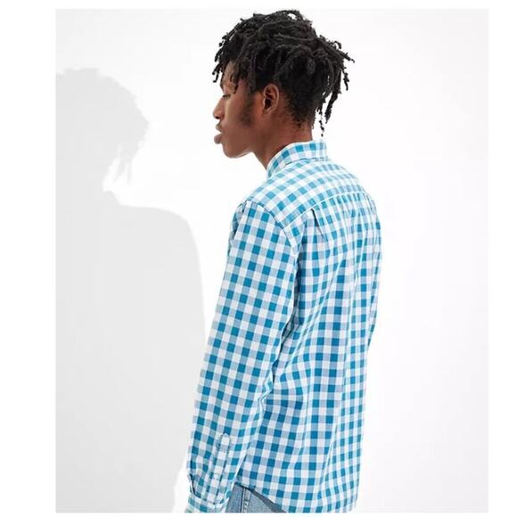 American Eagle Everyday Plaid Button Up Shirt Long Sleeve, Blue/White size Large - Picture 16 of 16